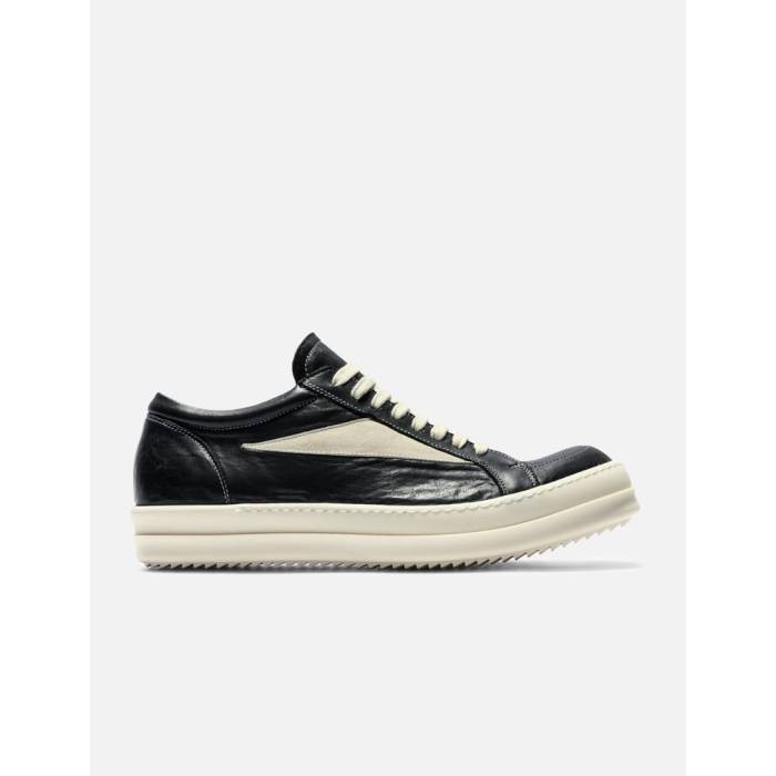 リックオウエンス Rick Owens 【 Vintage Sneaks In Tumbled Lamb Leather Men 911 Black/Milk 】 vintage ビンテージ ヴィンテージ レザー メンズ 黒色 ブラック
