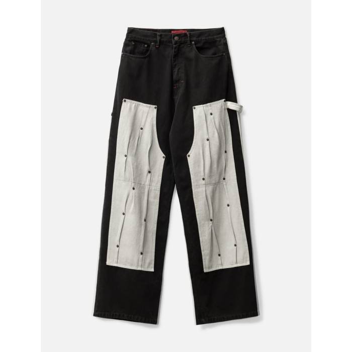 Kusikohc �� Carpenter Rivet Pants Men Black / White �� ��󥺥ե��å���� ���ܥ� �ѥ�� ��� ���� �֥�...