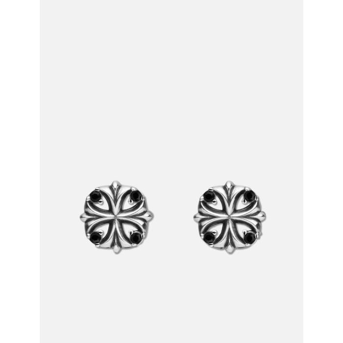 Midnightfactory 【 Maltese Cross Stud Earrings Unisex Oxidized/Black Stones 】 イヤリング ジュエ..