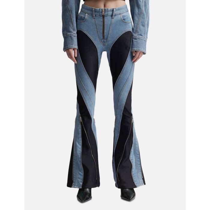 Mugler 【 Zipped Bi-Material Jeans Women Medium Blue 】 ジーンズ レディースファッション ボトムス パンツ レディース 青色 ブルー