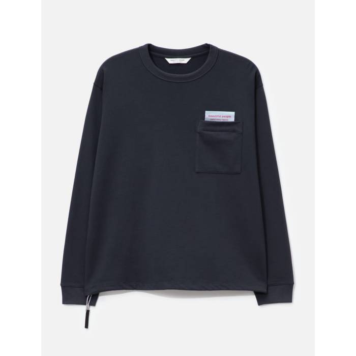 Beautiful People 【 Suvin Compact Jersey Big Qol Tag Long T-Shirt Unisex Navy 】 ジャージ タグ Tシャツ ユニセックス 紺色 ネイビー