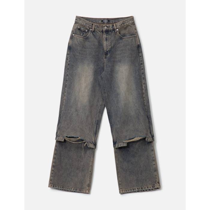 Half Pants, Shorts - Coda 【 Acid Wash Layered Hybrid Jeans Men Grey 】 Hybrid ハイブリッド ジーンズ メンズ 灰色 グレー