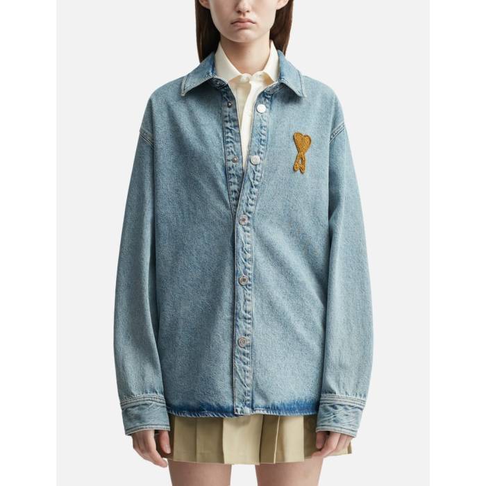 アミ Ami 【 Blue Cotton Knitted De Coeur Overshirt Unisex Bleu Used 】 青色 ブルー ユニセックス