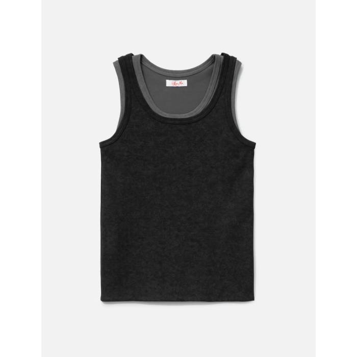 Syuman 【 Double Tank Top Men Black/ Gray 】 タンクトップ メンズ 黒色 ブラック gray 灰色・グレー・グレイ