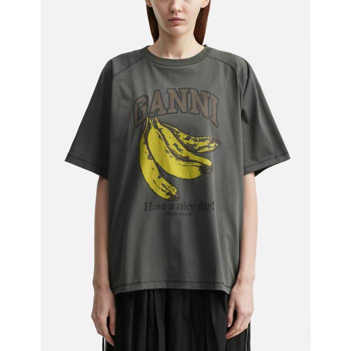 ガニー Ganni 【 Banana T-Shirt Women Volcanic Ash 】 Tシャツ レディース