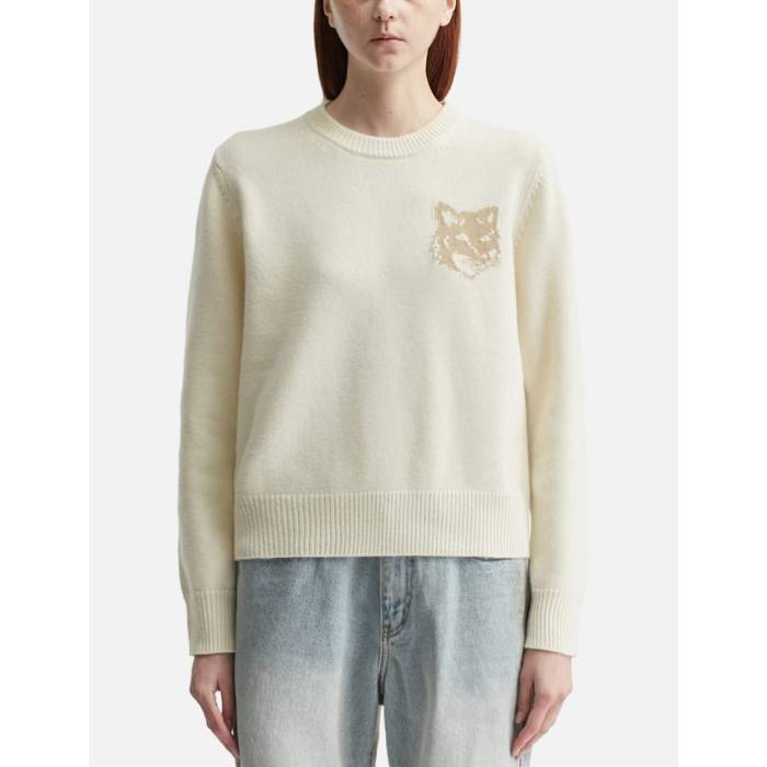 �� Fox Head Intarsia Merino Jumper Women Ecru / Tan Beige �� �ե��å��� ��ǥ����� �١�����