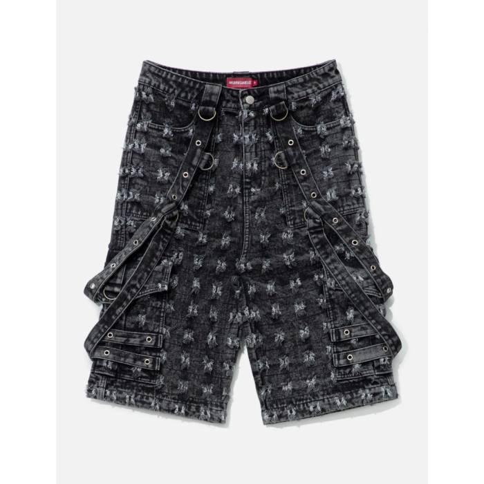 Reckless Scholars 【 Trashed Denim Shorts Men Stonewash/Black 】 デニム ショーツ メンズファッション 学生服 ズボン パンツ メンズ 黒色 ブラック