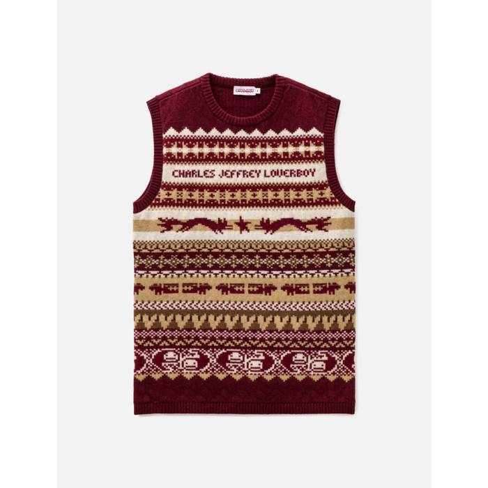 Charles Jeffrey Loverboy 【 Fine Fairisle Vest Unisex Maroon/Beige/Purple 】 ベスト メンズファッション トップス ニット セーター ユニセックス マルーン ベージュ Purple 紫・パープル
