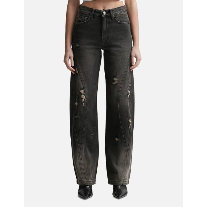 Lesugiatelier 【 Damaged Denim Jeans Women Black 】 デニム ジーンズ レディース 黒色 ブラック