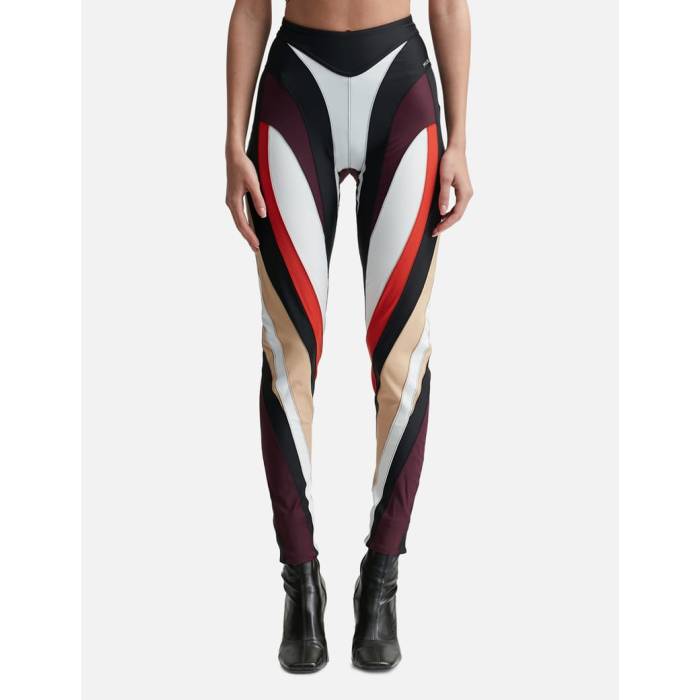 Mugler 【 Bicolor Spiral Leggings Women Black/Fire 】 レギンス・タイツ インナー 下着 ナイトウェア レディー...