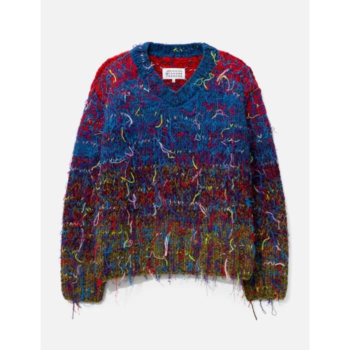 �᥾��ޥ른���� Maison Margiela �� Handmade Knit Sweater Men Mix Colors �� �˥å� �ȥ졼�ʡ� ��󥺥�...