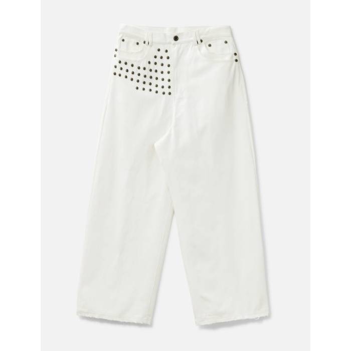 Thought We Friends 【 "Devlin" Studded Waxed Baggy Denims Unisex White 】 ユニセックス 白色 ホワイト