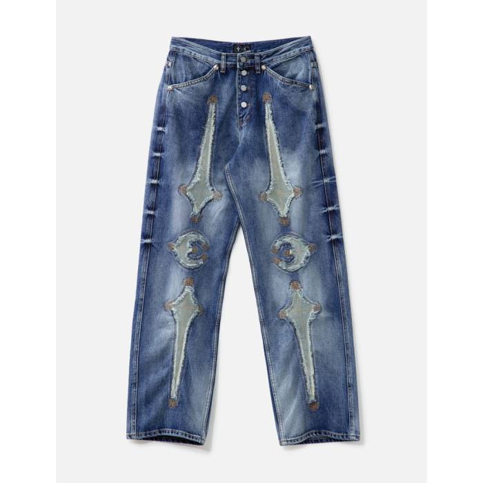 Thug Club 【 Tc Bone Leather Denim Pants Men Blue 】 レザー デニム メンズ 青色 ブルー
