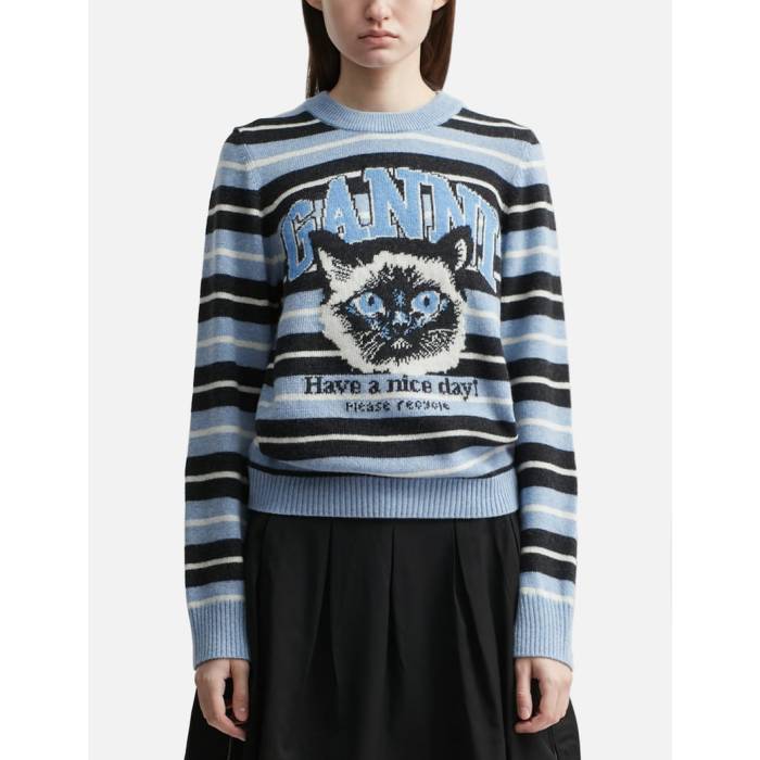 ���ˡ� Ganni �� Graphic Wool Jumper Women Soft Chambray �� ����ե��å� ��ǥ�����