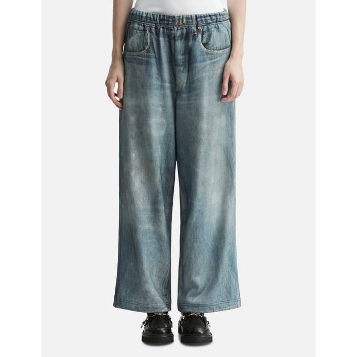 Tolq 【 Trompe L'oeil Denim Sweatpants Unisex Blue 】 デニム ロングタイツ ユニセックス 青色 ブルー