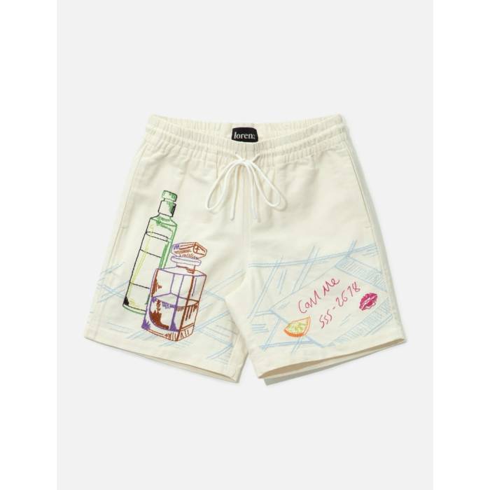 Lorenz 【 O’s Hand Embroidered Shorts Men Off White 】 ショーツ メンズファッション 学生服 ズボン パンツ メンズ 白色 ホワイト