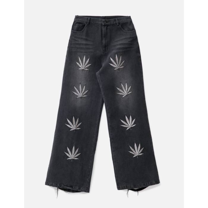 Hauntedstarbucks 【 Flared Leaf Denim Men Black 】 デニム メンズ 黒色 ブラック