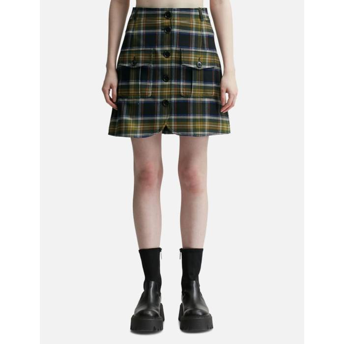ケンゾー Kenzo 【 A-Line Checked Mini Skirt Women Dark Khaki 】 レディースファッション ボトムス スカート レディース カーキ(4.0)