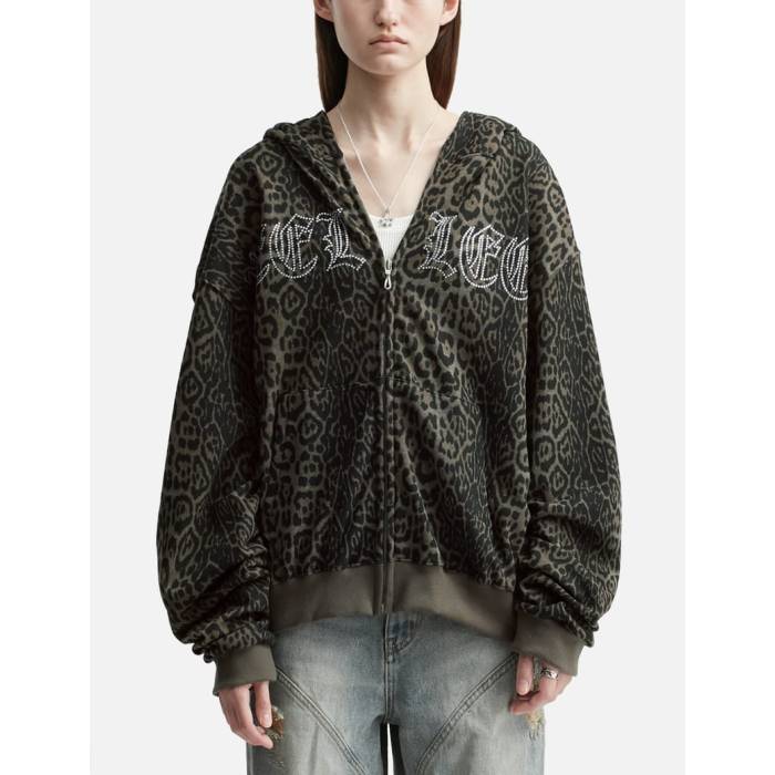 Yeel �� Studded Zip-Up Hoodie Oversized Leopard Women Leopard �� �ա��ǥ��� �ѡ����� �ҥ祦�� ��...
