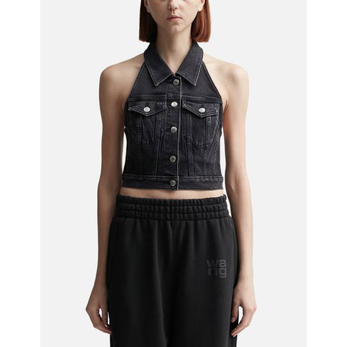 T By Alexander Wang 【 Halter Top In Comfort Stretch Denim Women Grey Aged 】 デニム レディース 灰色 グレー