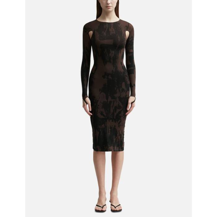 【 Cut-Out Printed Sculpting Dress Women Painted Nude/Black 】 ドレス レディース 黒色 ブラック