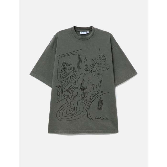 Butter Goods 【 X Daniel Johnston Satan T-Shirt Men Black Acid Wash 】 Tシャツ メンズ 黒色 ブラック
