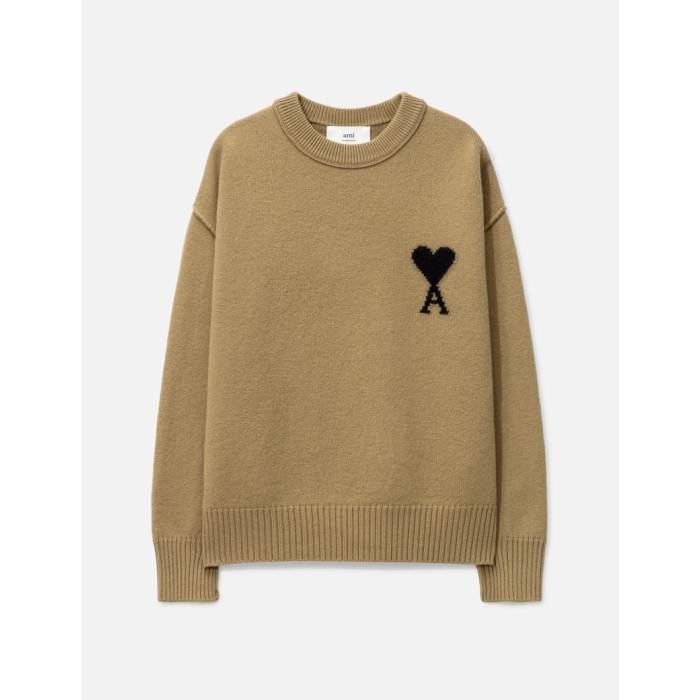 ���� Ami �� Wool De Coeur Crewneck Sweater Men Camel/Black �� �ȥ졼�ʡ� ��󥺥ե��å���� �ȥåץ� ��...