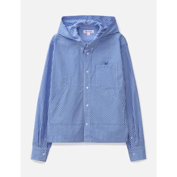 Masu 【 Hooded B.d. Shirt Men Blue 】 フード付 メンズファッション トップス カジュアルシャツ メンズ 青色 ブルー