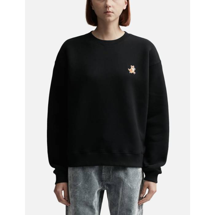 【 Speedy Fox Patch Comfort Sweatshirt Women Black 】 フォックス スウェット トレーナー レディースファッション トップス スウェット トレーナー レディース 黒色 ブラック