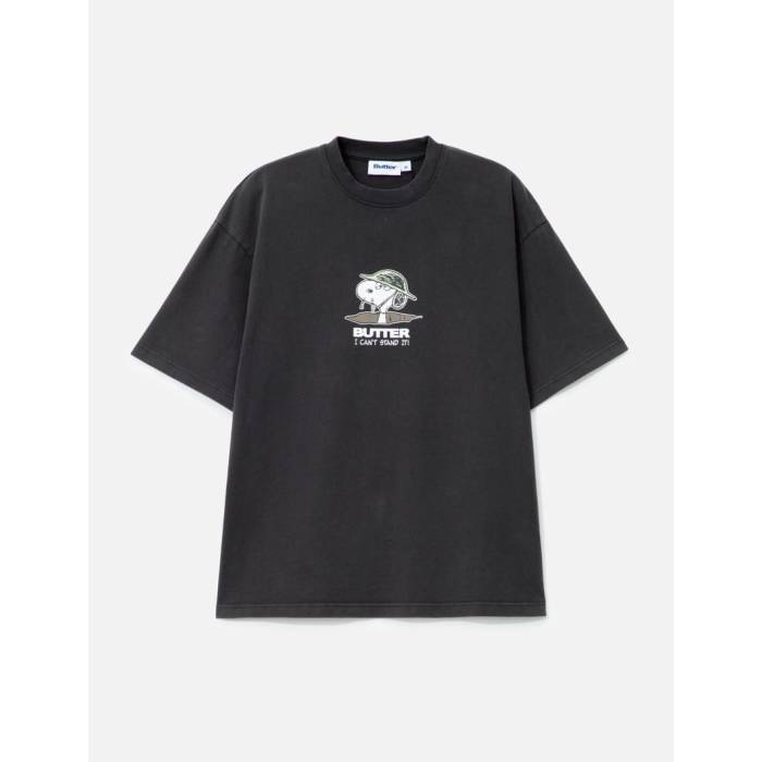 Butter Goods 【 X Peanuts Can't Stand It T-Shirt Men Washed Black 】 Tシャツ メンズ 黒色 ブラック