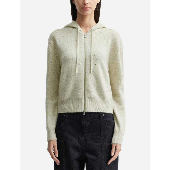 Anggae �� Eyelet Knit Hood Zip Up Women Ivory �� �˥å� ��ǥ����� �����ܥ꡼