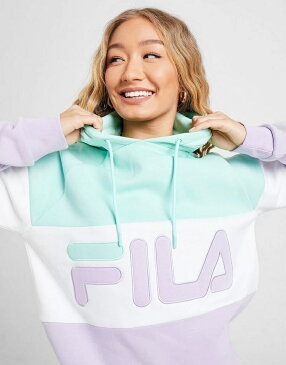 フィラ FILA フィラ 青 ブルー 【 BLUE FILA COLOUR BLOCK BOYFRIEND OVERHEAD HOODIE 】 レディースファッション トップス パーカー