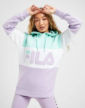 フィラ FILA フィラ 青 ブルー 【 BLUE FILA COLOUR BLOCK BOYFRIEND OVERHEAD HOODIE 】 レディースファッション トップス パーカー