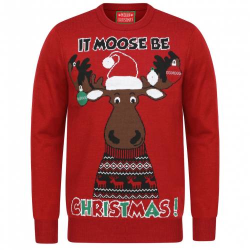 クリスマス 赤 レッド メンズ 【 RED MERRY CHRISTMAS MOOSE BE MOTIF LED LIGHT UP NOVELTY JUMPER IN 】