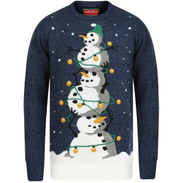 MERRY CHRISTMAS クリスマス 黒色 ブラック & 【 MERRY CHRISTMAS SNOWMAN TREE MOTIF LED LIGHT UP NOVELTY JUMPER IN SAPPHIRE BLACK TWIST 】 メンズファッション トップス ニット セーター