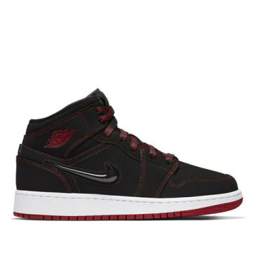 AIR JORDAN エア ミッド バスケットボール 黒色 ブラック 赤 レッド エアジョーダン ジュニア キッズ 【 AIR RED NIKE 1 MID GS BASKETBALL SHOES SNEAKERS FEARLESS BLACK GYM 】