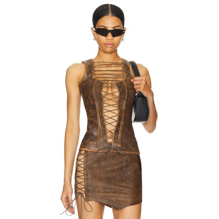 1Xblue  Leather Lace Up Corset Women  쥶 ǥեå ȥåץ 󥯥ȥå ...