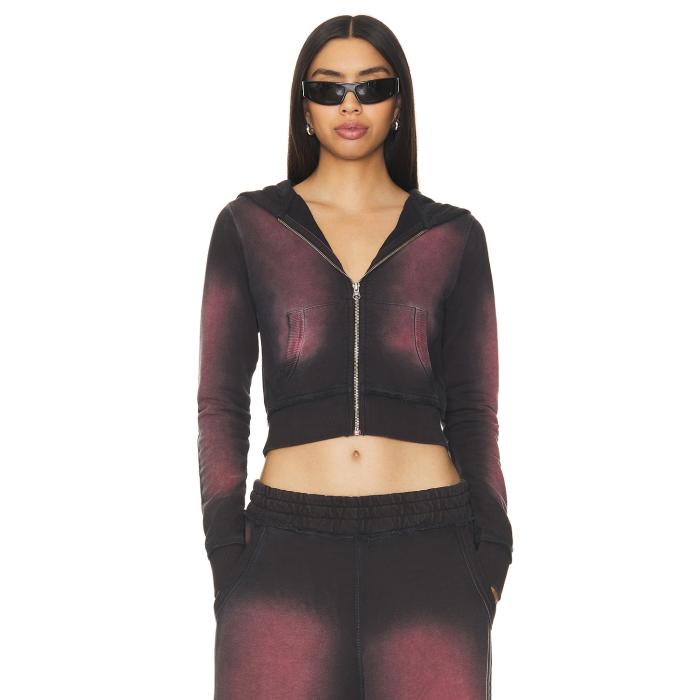 ジェイディッドロンドン Jaded London 【 Shrunken Hoodie Women Red & Black Dye 】 フーディー パーカー レディースファッション トップス パーカー レディース Red 赤・レッド 黒色 ブラック