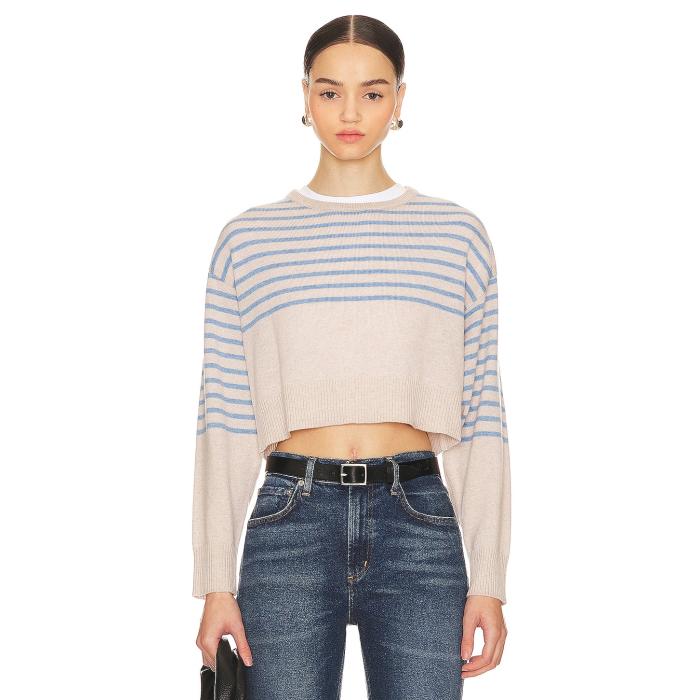 Monrow 【 Wool Cashmere Stripe Crew Neck Sweater Women 】 Stripe ストライプ クルー トレーナー レディースファッション トップス ニット セーター セーター レディースのサムネイル