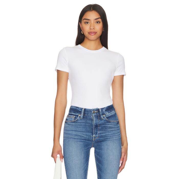 グッドアメリカン Good American 【 Rib Fitted Tee Bodysuit Women White001 】 Tシャツ ボディースーツ レディースファッション トップス その他 レディース