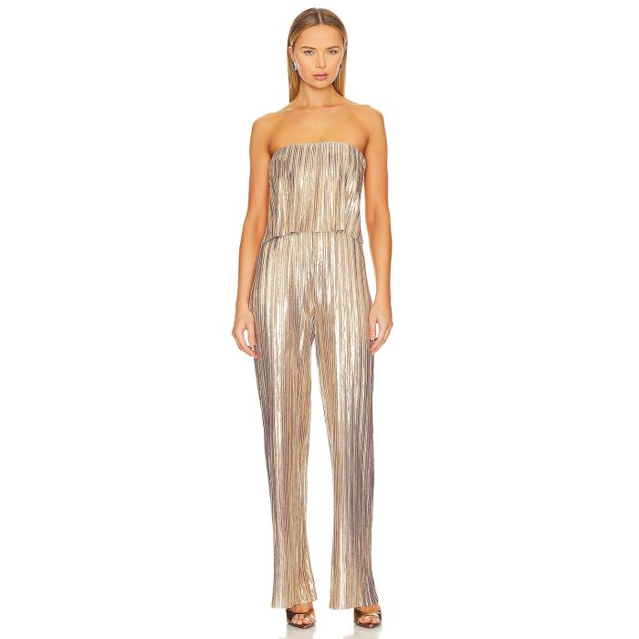 アマンダアプリチャード Amanda Uprichard 【 Collina Pleated Jumpsuit Women Gold 】 ジャンプスーツ レディースファッション その他 レディース ゴールド