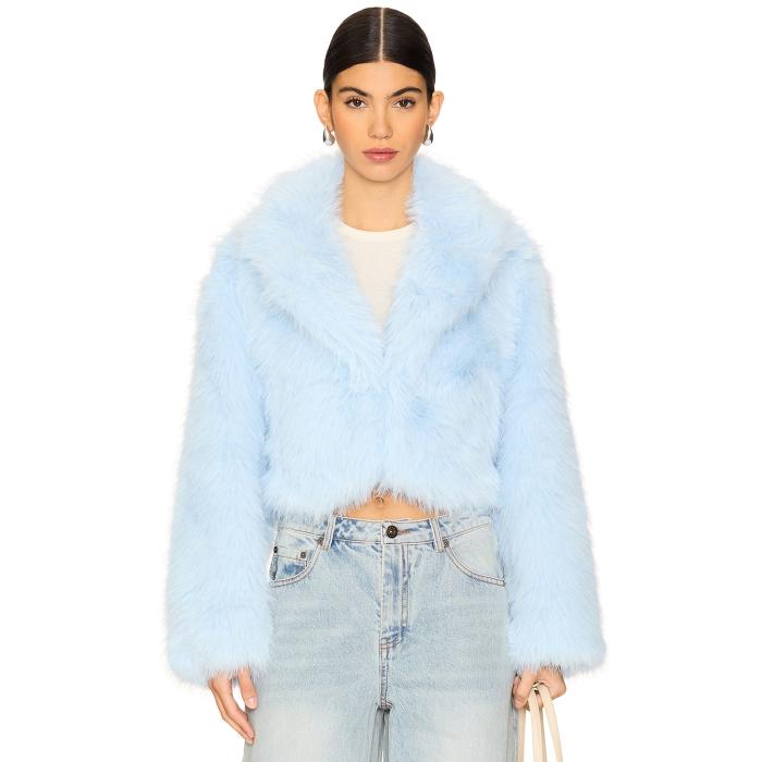 フリーピープル Free People 【 Paris Cropped Faux Fur Jacket In Ice Water Women 】 Jacket ジャケット レディースファッション コート ジャケット レディース