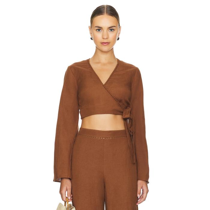 Simkhai 【 Hailey Wrap Crop Top Women Bronze 】 wrap ラップ Crop クロップ レディースファッション..