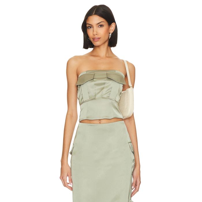 Aaizel 【 Strapless Patch Pocket Top Women Sage 】 レディースファッション トップス ベアトップ チ..