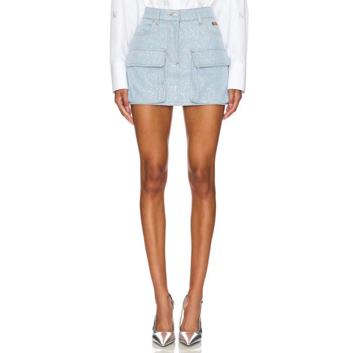 Msgm 【 Silver Dripping Denim Cargo Skirt Women 】 Silver 銀色・シルバー デニム カーゴ レディースファッション ボトムス スカート レディース