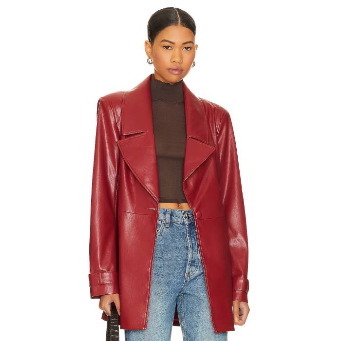 House Of Harlow 1960  X Revolve Bordeaux Faux Leather Blazer Women  ...