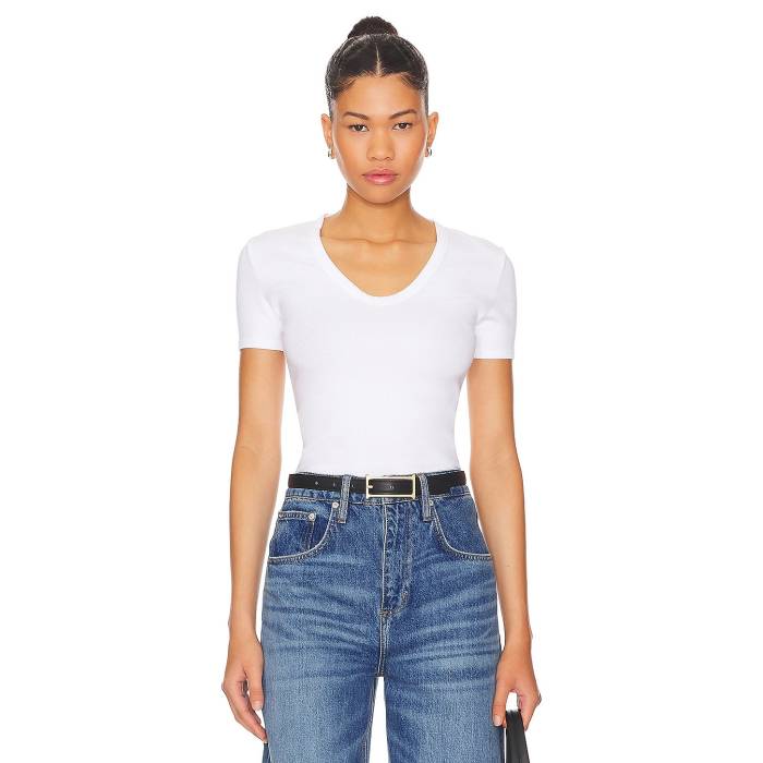 Perfectwhitetee 【 Short Sleeve Rib U Neck Women 】 Sleeve スリーブ レディースファッション トップス Tシャツ カットソー レディース