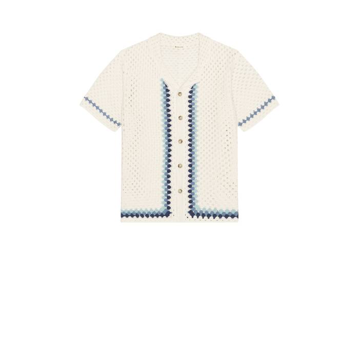 Marine Layer 【 Archive Ace Crochet Resort Shirt Men Natural Border 】 エース メンズファッション トップス カジュアルシャツ メ..