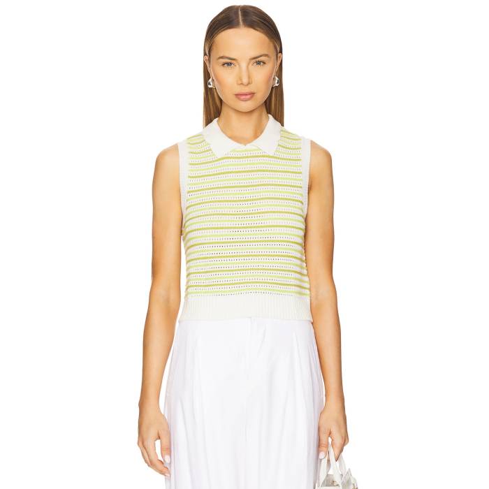 Matthew Bruch 【 Striped Mesh Collared Tank Women Lime Green Stripe 】 タンクトップ レディースファッション トップス タンクトッ..