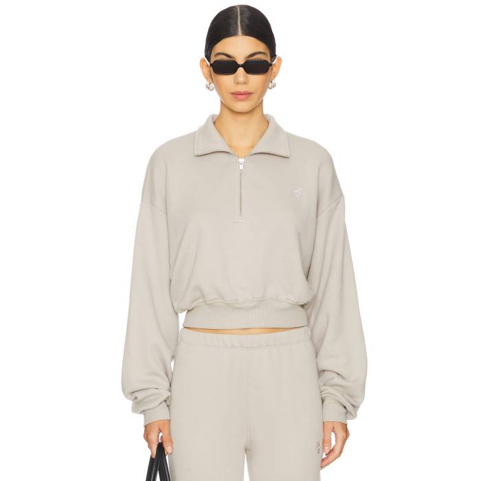 Eterne 【 Cropped Half Zip Pullover Women Dove 】 ハーフ レディースファッション トップス スウェ..